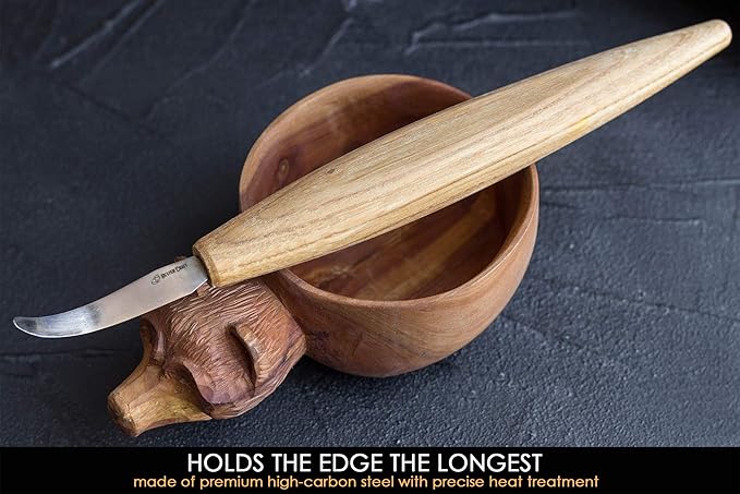 BeaverCraft Wood Carving Hook knife SK4s Long 2.4'' - Spoon Carving Tools – Spoon Whittling Knife for Professional Carvers & Beginners - Crooked Whittling Knives for Spoons Bowls Cups