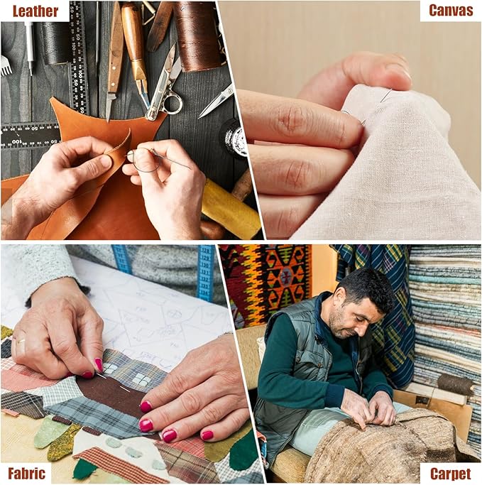 55Yards Waxed Thread with 7 Pcs Leather Needles for Hand Sewing 150D Flat Sewing Waxed Thread Leather Repair Needles for Women Sewing Upholstery Leather Canvas Bags Sofa Furniture
