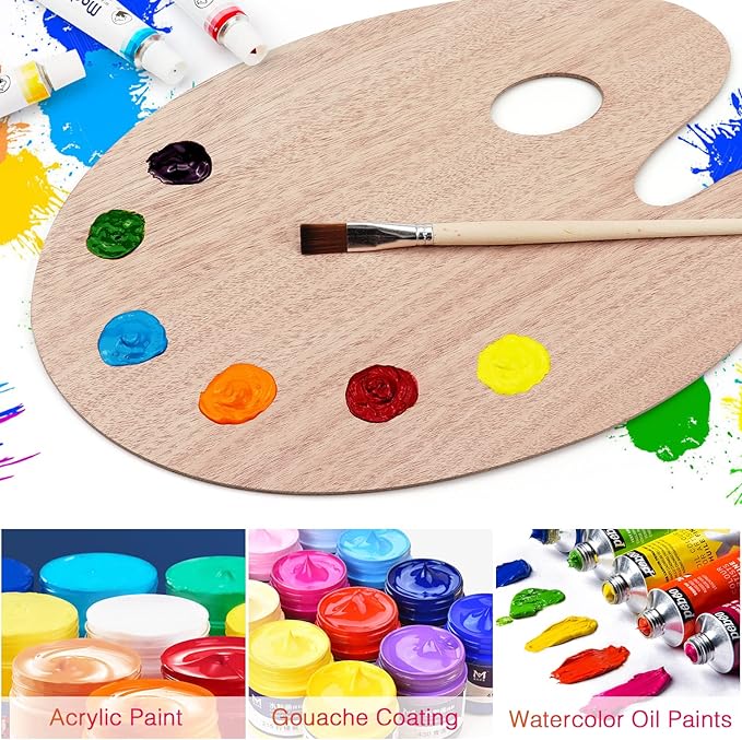 Tamaki Wooden Paint Palette Paint Tray Palettes for Acrylic, Painting Palette Art Pallet for Painting, Thumb Holder Trays for Artist, 1 PCS
