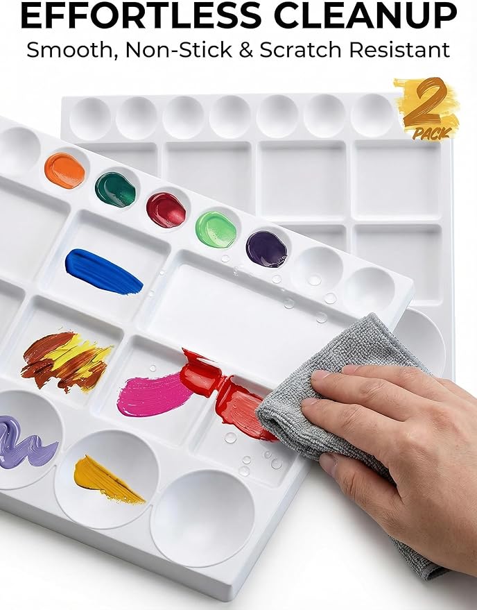 DUGATO Large Paint Palette Trays (2 Pack, 10x13) - 20-Well Plastic Mixing Palettes for Acrylic, Oil, Watercolor & Gouache Paints - Artist Supplies