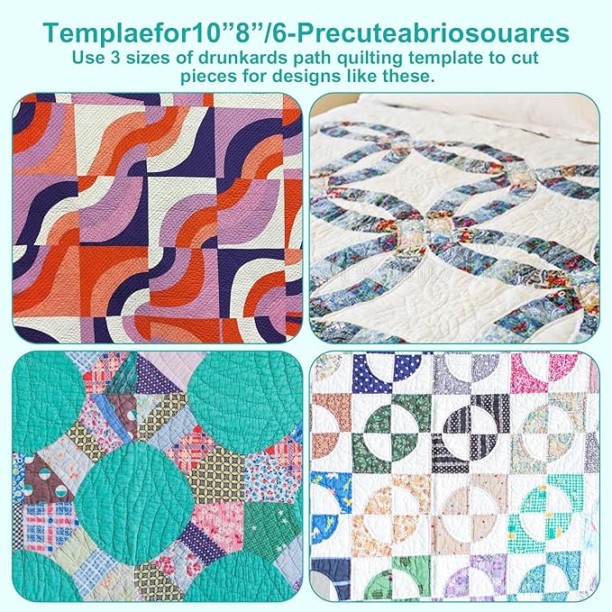 3 Set Drunkards Quilting Templates 10, 8, 6 Inch Quilting Rulers for Cutting Patterns with 1/4" Seam Allowance Supplies for Sewing Cut Measurement DIY Craft Quiltings Tools