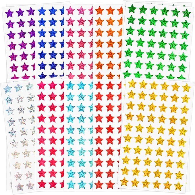 3000 PCS Star Stickers, 0.6" Sparkly Holographic Stickers, Kids Rewards Holographic Colors Sticker, Foil Star Sticker for Behavior Chart, Student Planner, School Classroom Teacher Supplies, DIY