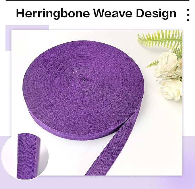3/4 inch Purple Herringbone Twill Tape for Sewing,Pet Collar,Gift Wrapping Home Deco -40 Yards-Cotton Webbing Straps-Natural Bias Binding Tape for Handles, Crafting & DIY Projects