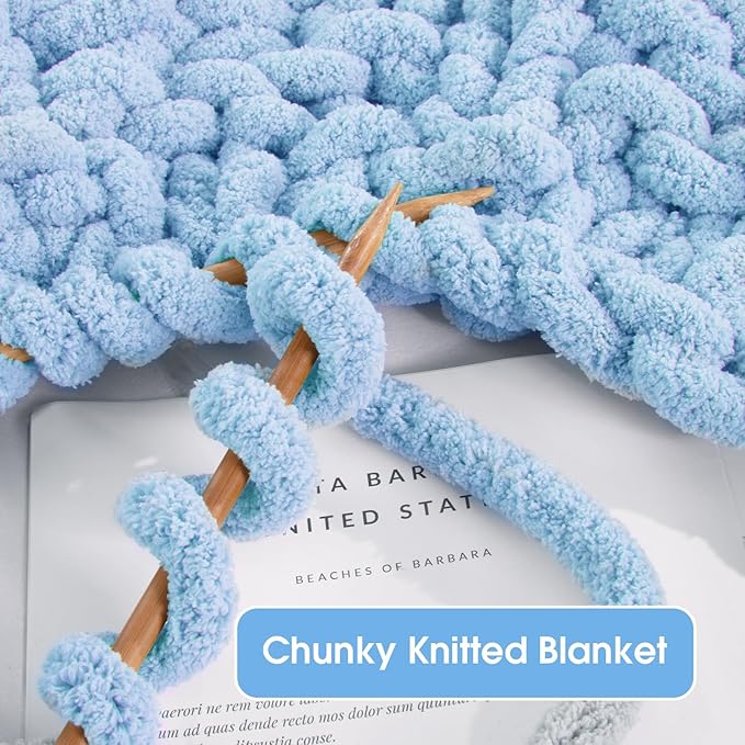 MABOZOO Assorted Chunky Yarn for Crocheting 8 Pack,Fluffy Jumbo Chenille Yarn,Soft Plush Yarn Bulky,Giant Thick Fuzzy Yarn for Hand or Arm Knitting,Cream & Sky Blue(31.7 yds,8 oz Each Skein)
