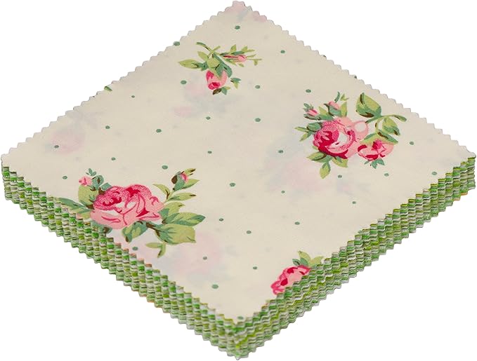 Charm Packs for Quilting 5 inch - 42 5" Charm Squares for Quilting - Green Print Cotton Fabric Quilt Squares 5x5 for Sewing, Patchwork, and DIY Crafts - Green