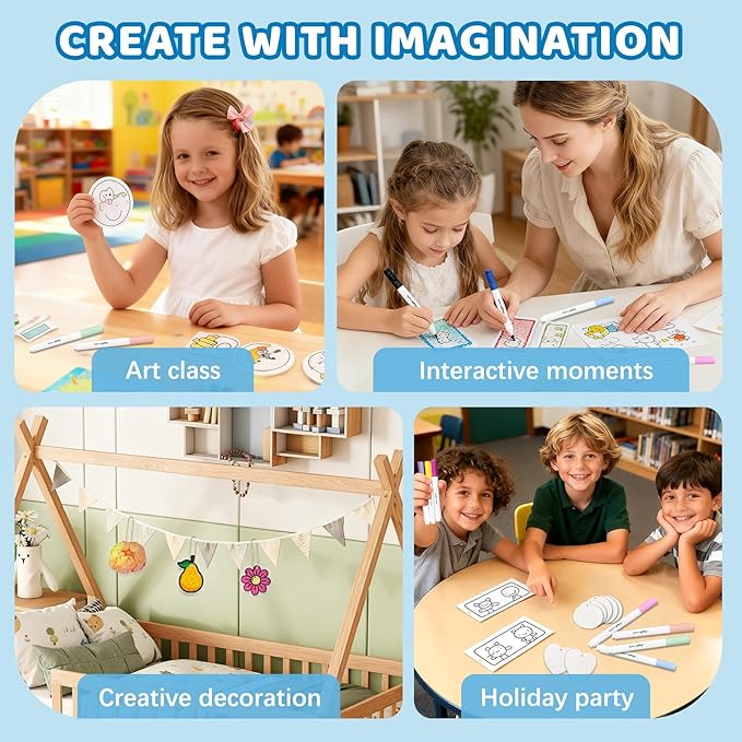 MoYueno 68 PCS Magic 3D Foam Texture Painting Kit, Puffy Paint Including 30 PCS Magic Foam Paper, 24 Colors Brush Tip Acrylic Paint Markers, 3 Soft-Tip Water Brush Pen, Magical Painting Kit
