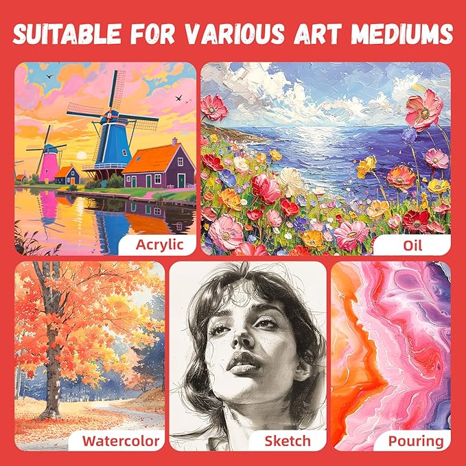 Simetufy 12 x 16 inch 5 Pack Painting Canvas Boards- Gesso Primed Acid-Free 100% Cotton Large Canvas Panels for Acrylics Oil Watercolor Tempera Paints