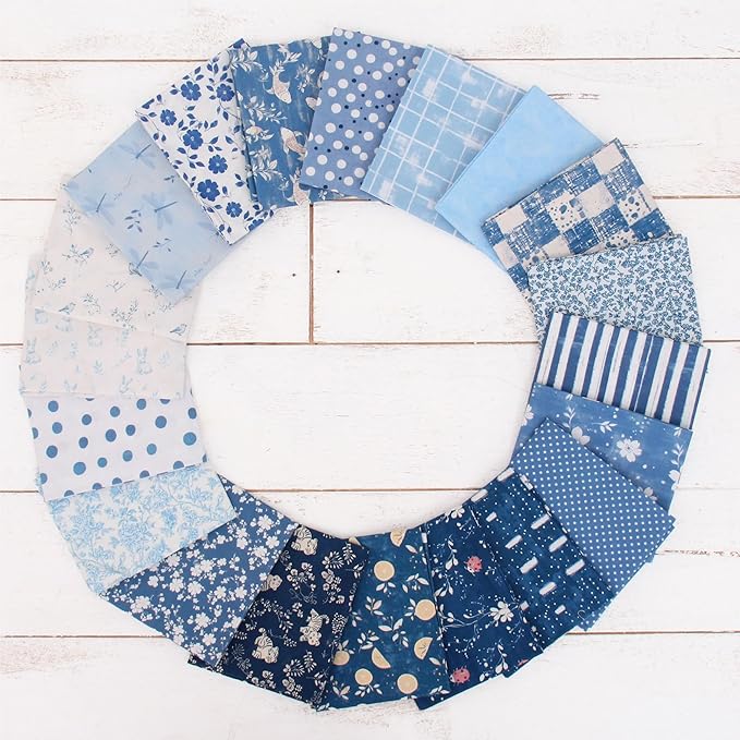 Threadart Exclusive 20 Fat Quarter Bundles - Blue Vintage Prints 100% Cotton Fabric - Premium 100% Cotton Quilting Fabric - No Duplicates - Full Size Fat Quarters 18"x21" - Blue