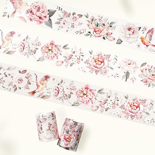 WT Pre-Cut Pink Velvet Wide PET Tape, Single Roll, Original Designs, Transparent Floral Adhesive, Durable Decorative Clear Tape for Journaling, Scrapbook, Planner, DIY Crafts, Bujo Supplies, 60mm×5m