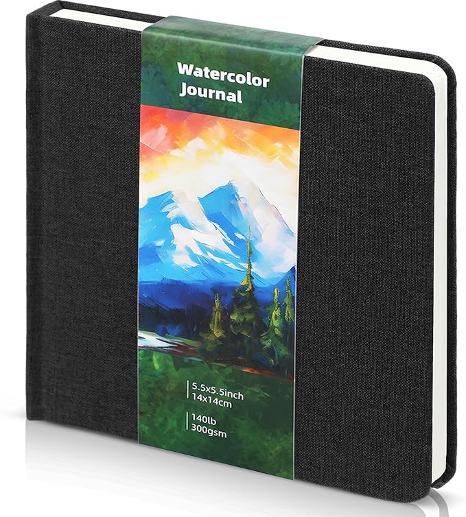 Dispowreath 5.5 x 5.5 in Watercolor Sketchbook Journal Square Watercolor Notebook Cold Press 140lb 300gsm Cotton Paper 48 Pages Journals Notebook Paper Pads(Black)