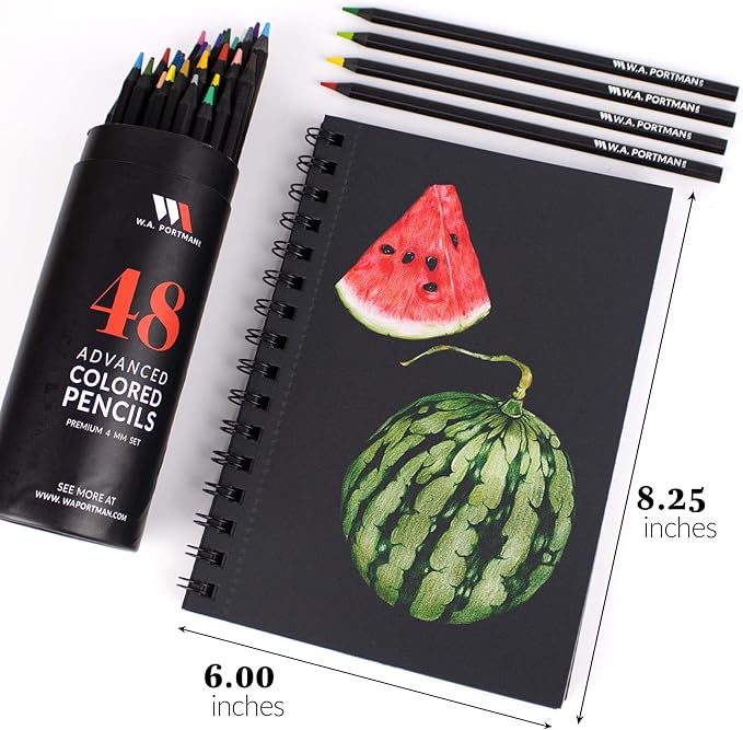 WA Portman Black Paper Sketchbook 2-Pack A5 (6" x 8.25") – 140 GSM Acid-Free Black Sketchbook for Drawing – 60 Pages (30 Sheets) Drawing Pad Journal – Mixed Media Sketch Pad for Kids & Adults