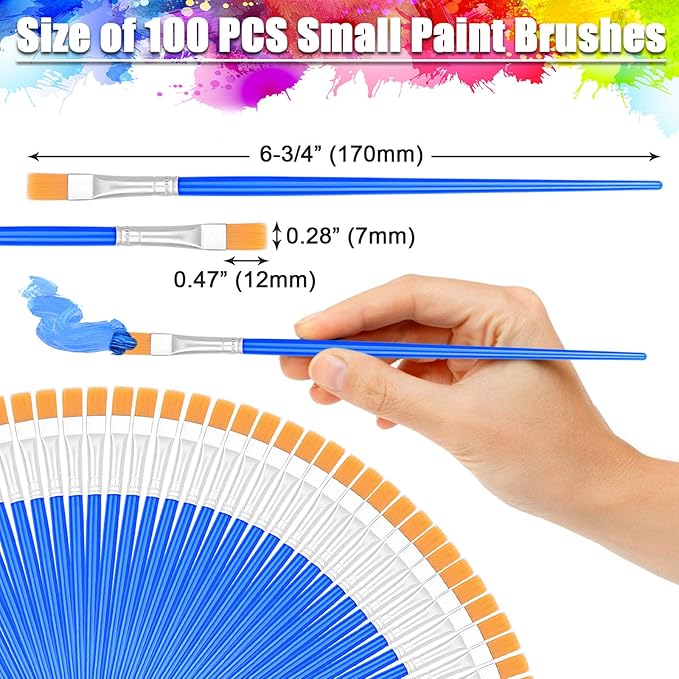 100Pcs Small Paint Brushes Bulk, Anezus Flat Top Acrylic Classroom Brush for Kids Mini Paint Brushes for Touch Up Crafts Detail Painting