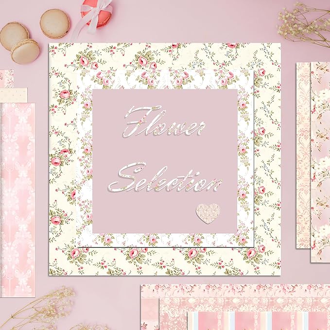VIVIQUEN 24 Pack Pink Floral Double-Sided Paper, 12-inches Vintage Flowers Scrapbook Specialty Craft Paper Folded Flat for DIY Background Card Art Craft Making Scrapbook Photo Album Decor