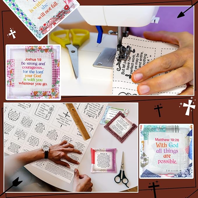 Pocket Prayer Quilt Panel Squares with Small Wooden Crosses Mini Scripture Pocket Prayer Quilt for Friend Family Religious Spiritual Gift Easter Reward Gift(Cute,Brown)
