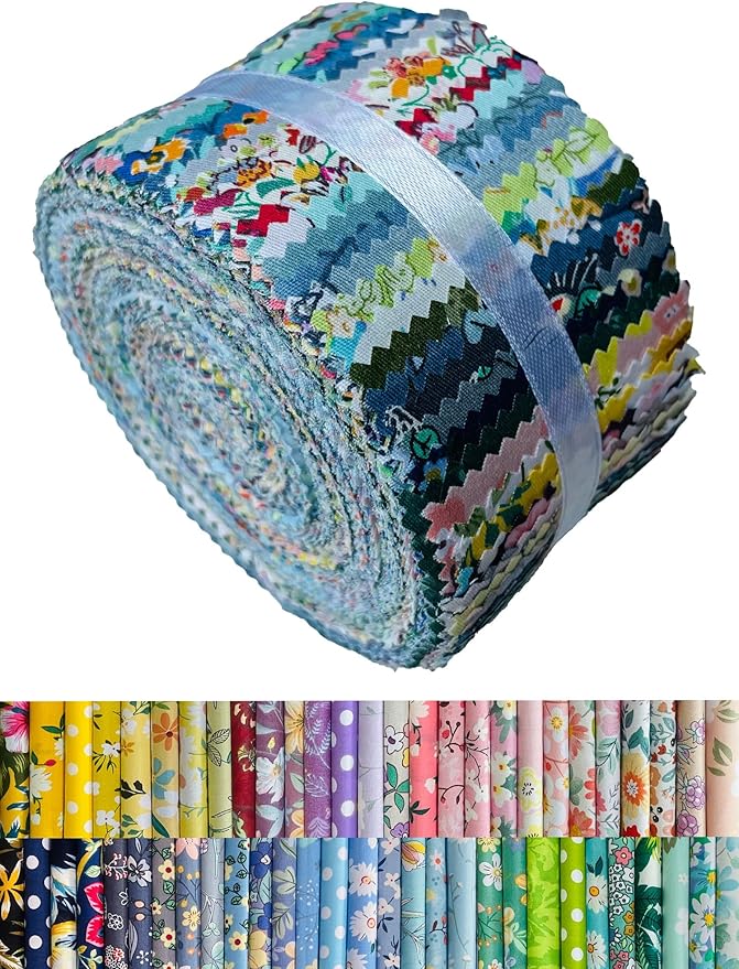 Jelly Roll Fabric 100% Cotton Quilting Fabric, 40 Pre-Cut Strips (2.5 x 44 Inch) for Quilting and Sewing -40 PCS Floral