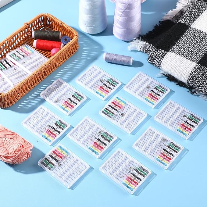 Leyndo 60 Boxes Quick Fix Sewing Kit Pre Threaded Needle Travel Kit Personal Needle and Thread Mending Sewing for Christmas Cloth Repairing Home Necessities(Assorted Color,10 Threads)