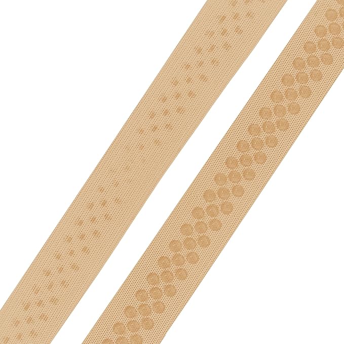 Mandala Crafts 1 Inch Elastic Silicone Gripper Tape for Clothing - 10 Yds Dotted Non Slip Elastic Band for Sewing - Tan Silicone Flat Fabric Stretchy Ribbon Straps