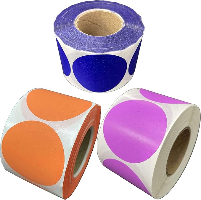 Blue Orange Purple 1500 Labels, 2 Inch Round Color Code Dot Stickers for Inventory Organization, Blank Stickers to Write on