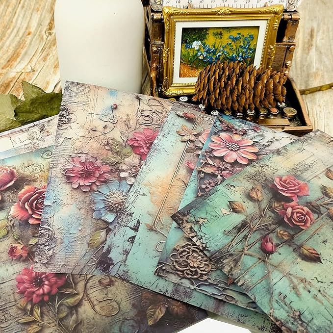 Scrapbook Paper,24 Sheets 6x4.3 Inch Floral scrapbook supplies,Single-Sided Vivid Origami Decoupage Paper for Diy Crafts, Card Making, Art Journaling