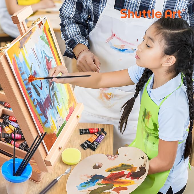 65 Pack Acrylic Paint Set, Shuttle Art Acrylic Painting Set with Wooden Easel, 30 Colors Acrylic Paint, Painting Canvas, Paint Brushes, Palettes, Art Painting Supplies for Kids Adults Beginner Artists