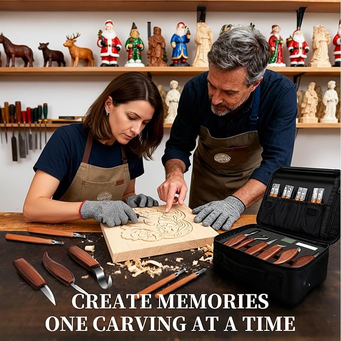 YOYUPETA Wood Carving Kit, 34-Piece Professional Whittling & Carving Tool Set with Walnut Handle Knives, Detail Gouges, Sharpening Stone, Acrylic Paints, Brushes, Palette & Gloves for Adult Hobbyists