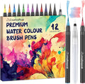 Creativepeak Watercolor Brush Pens - 12 Vibrant Soft Tip Coloring Markers with Blending Brush - Premium Art Supplies for Calligraphy, Lettering, Coloring & Journaling