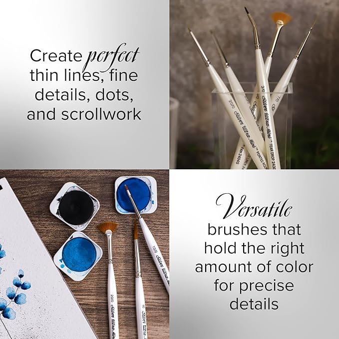 Silver Brush Limited UMS-2412S Ultra Mini Explorer Variety Set, Paintbrushes for Watercolor, Gouache, Inks, Dyes, Acrylic, & Heavy Body Paints, Set of 12, Short Handle