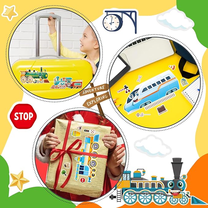 24 Sheets Train Stickers for Kids, Make-a-face Sticker, Make Your Own Train Mix and Match Stickers for DIY Crafts Party Supplies School Activity Reward Birthday Gifts