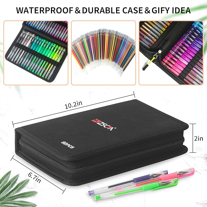 120 Pack Glitter Gel Pens Set, ZSCM 60 Colors Glitter Pens With 60 Refills, Colored Gel Pen For Adults Coloring Books Drawing Journaling Scrapbook