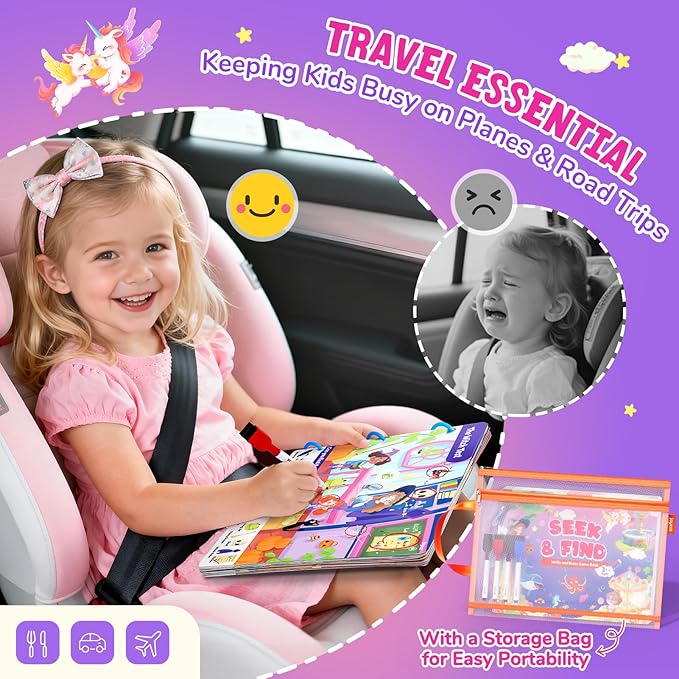 JoyCat Seek & Find Game Book, Educational Toys for Girls Ages 3-5, Preschool Learning Activities for Toddlers & Kids, Christmas Road Trip Travel Toys for Car & Airplane, Gifts for 3 4 5 6 Year Olds