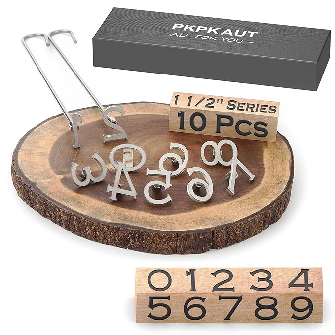 10Pcs Mini 1 1/2" Branding Irons, Number Custom Wood Branding Iron Personalized for Wood Working, Leather Hats, Felt, Cowhide, BBQ Brander & Bread Logo, Steak Branding Iron for Food