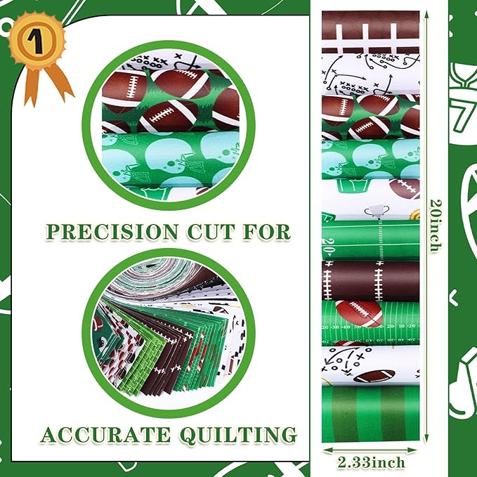 Ganeen 100 Pcs Football Quilting Fabric Roll 2.56 Inch Fabric Squares Jelly Patchwork Precut Strips Bundles for Holiday Materials Craft DIY Sewing Cloths