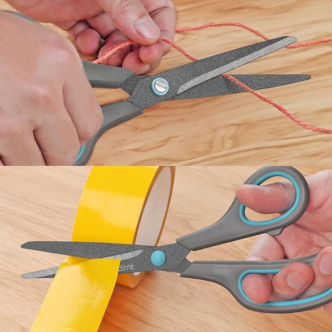 Teflon Coating Scissors, Stainless Steel Blades, Soft Grip Handle, Suitable for Households,Offices and Schools, All Purpose, Blue/Grey, 21.5 cm