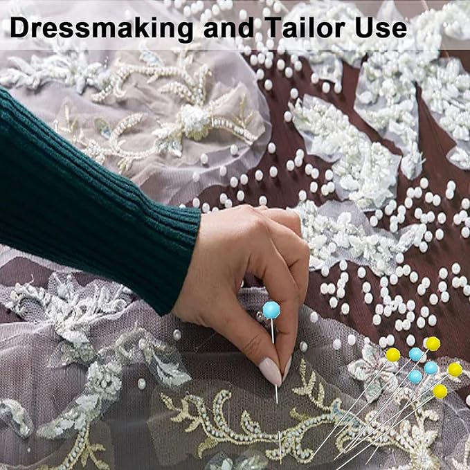 500 PCS Straight Pins, 1.75IN Sewing Pins Long Glass Ball Head Quilting Pins for Fabric, Stainless Steel Dressmaker for Sewing, Crafts, Jewelry Making, DIY(Yellow and Blue)