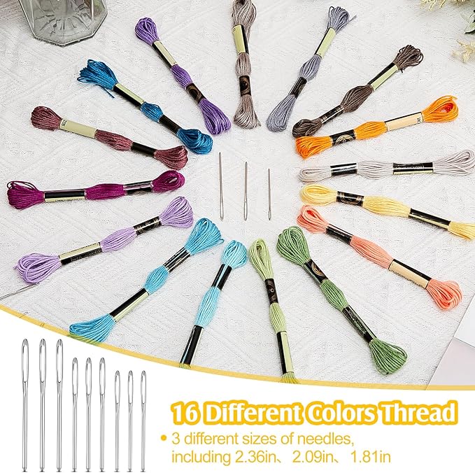 Jexine Darning Mushroom for Socks Wooden Darning Supplies with Large Eye Needles Sewing Threads for Socks Clothes Adults Darner DIY Craft Home Sewing Care (Multiple Color)