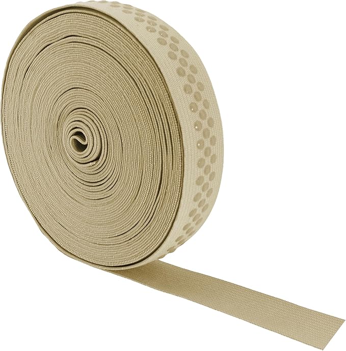 Mandala Crafts 1 Inch Elastic Silicone Gripper Tape for Clothing - 10 Yds Dotted Non Slip Elastic Band for Sewing - Beige Silicone Flat Fabric Stretchy Ribbon Straps