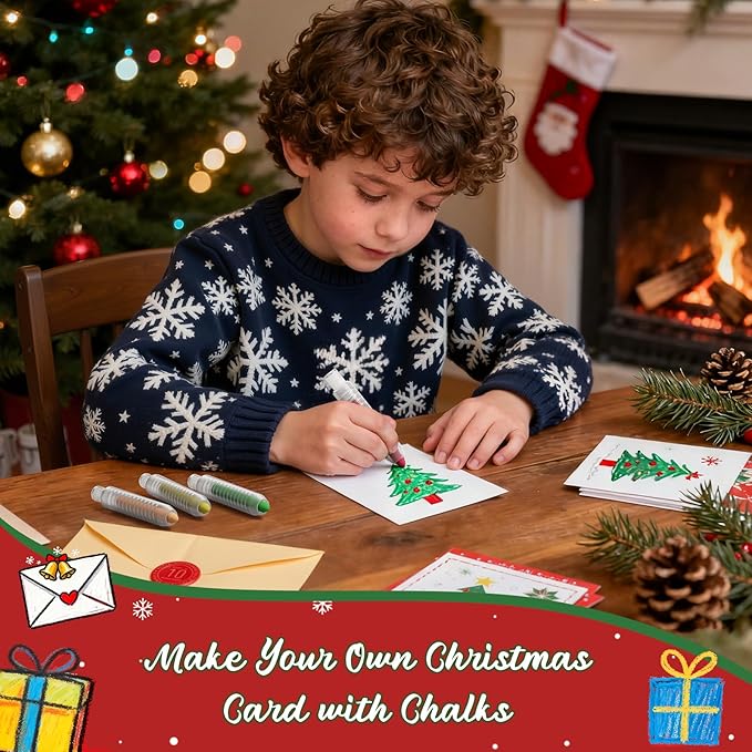 NewFamily Christmas Chalk Set for Kids(24 Pcs) – Washable Non-Toxic Colored Chalk with Coloring Sheets, for Chalkboard Blackboard Art, Creative Holiday Gift for Kids