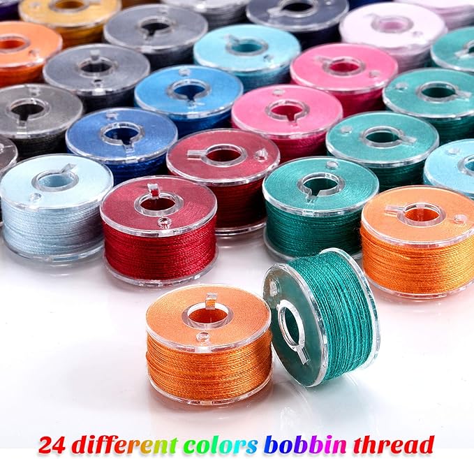 144 Pieces Prewound Bobbins Sewing Thread Bobbins Compatible with Brother/Babylock/Janome/Elna/Singer Embroidery Machine, Size A (24 Colors)