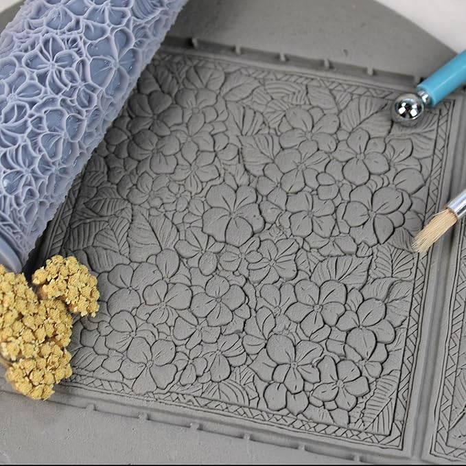 Hydrangea Clay Texture Roller (4") - Flower Set #02 - Embossing Pattern Roller for Polymer & Ceramic Clay, Pottery & Crafts