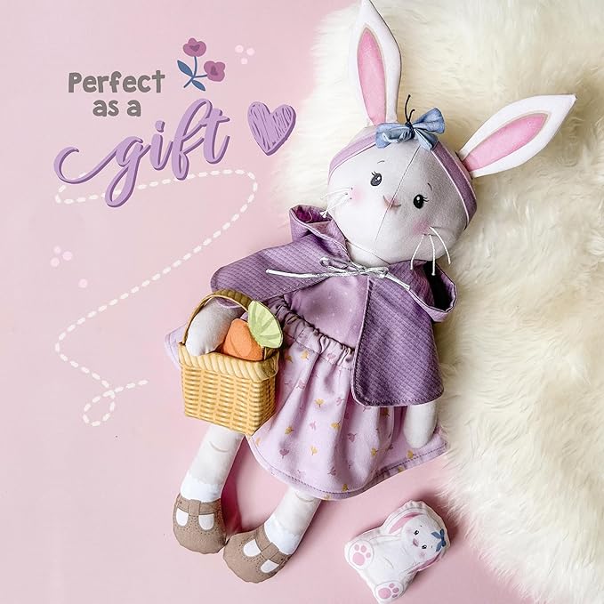kullaloo Doll Sewing Panel for Intermediate Skills - with Video Instructions - Cut & Sew Fabric Panel Doll with Clothes: Dress Me Bestie Bibby Bunny