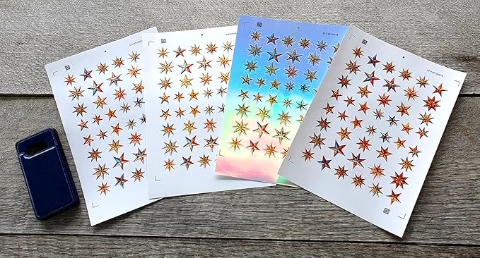Stickers Pack (Over 150 Stickers) Gorgeous Brass and Golden Star Decorations Vintage Styled Small Vinyl Stickers White Holographic Transparent