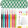 Aelike Ergonomic Soft Grip Crochet Hooks, Portable Travel Set with Accessories, Aluminum Needles 2mm-6mm