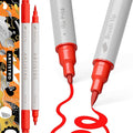 ARTISTRO 2 Red Acrylic Paint Pens, Acrylic Paint Markers Dual Tip (Brush + Fine 1 mm), Canvas, Rock, Glass, Wood, Paper, DYI, Markers for Kids and Adults