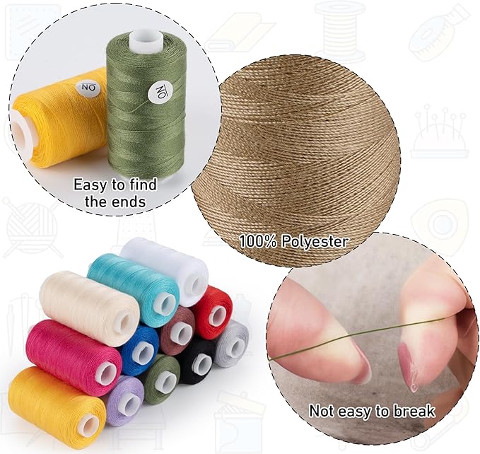 ilauke Sewing Thread, 30 Color Assortment, 500 Yards Polyester Thread, Sewing Kit for Hand/Quilting/Sewing Machine