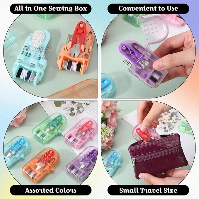 Solsew 40 Pieces Mini Travel Sewing Kit Bulk Portable Small Emergency Sewing Kit Box for Traveler Hotel Charity Homeless Christmas Stocking Stuffer Gift