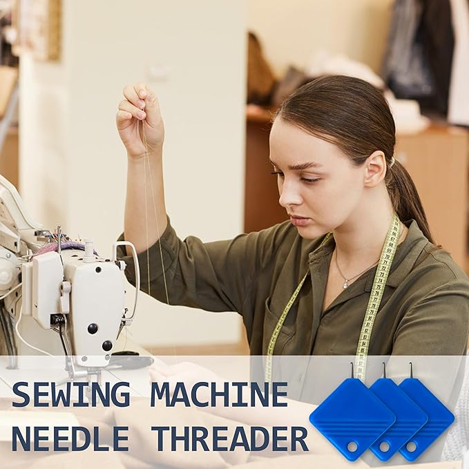 LB 2025 Sewing Machine Needle Threader 10Pc Blue Universal Square Metal Hand & Machine Threader Tool Durable Quick Insertion Kit with Ergonomic Design for Home/Professional Tailors