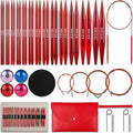 Interchangeable Circular Knitting Needles Set - 13 Pairs | Premium Aluminum Knitting Needles & Accessories | Red1