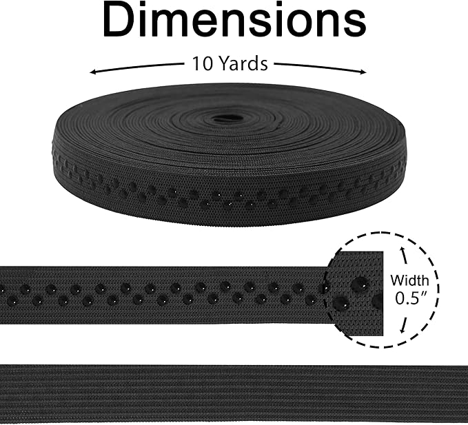 Mandala Crafts 0.5 Inch Elastic Silicone Gripper Tape for Clothing - 10 Yds Dotted Non Slip Elastic Band for Sewing - Black Silicone Flat Fabric Stretchy Ribbon Straps