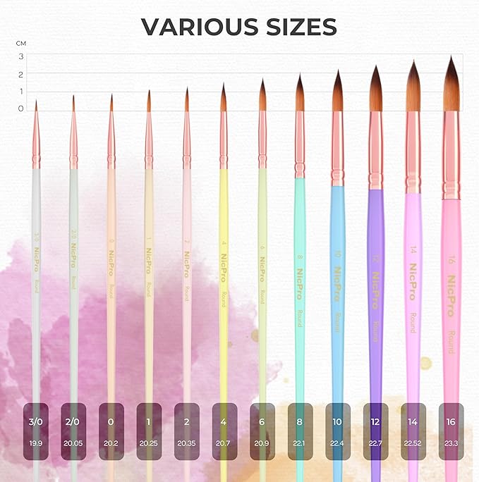 Nicpro 12pcs Watercolor Paint Brushes, Aesthetic Pastel Round Pointed Tip Paint Brush Set, Professional Soft Synthetic Squirrel Paint Brushes, Artist Painting Brushes for Watercolor, Inks, Gouache