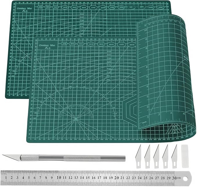 Self Healing 18"X12" Cutting Mat, A3 Sewing Mat Rotary Double Sided Thickened Mats for Crafts, for Sewing Crafts Hobby Fabric Precision Scrapbooking Project,Green 2 Pcs